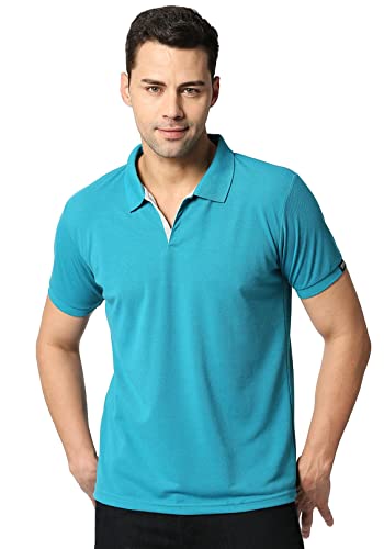 Wear Your Opinion Men's Slim Fit Polo Collar Neck Half Sleeve T-Shirt (TealBlue, XL)