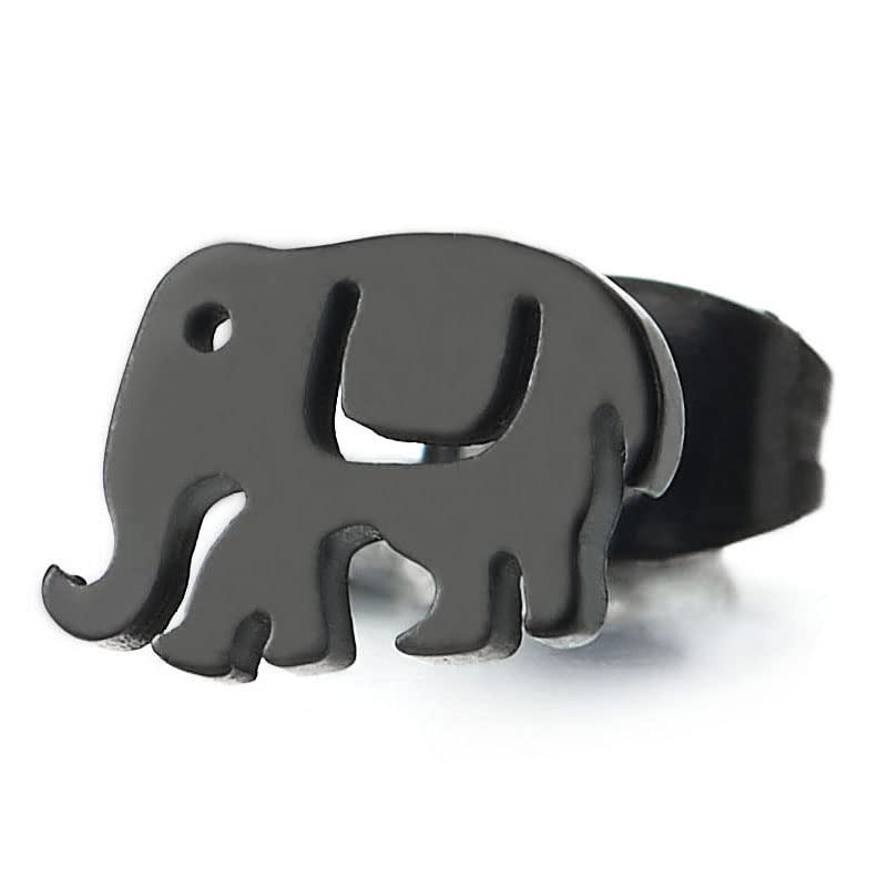 Womens Black Elephant Stud Earrings Stainless Steel, 2 pcs