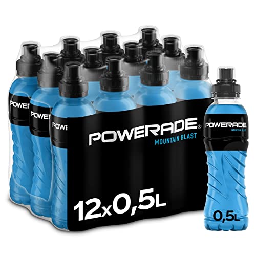 Powerade Sports Mountain Blast - isotonisches, kalorienarmes Sport Getränk mit Fruchtmix-Geschmack - mit Elektrolyten - Iso Drink in stylischen Einweg Flaschen (12 x 500 ml)