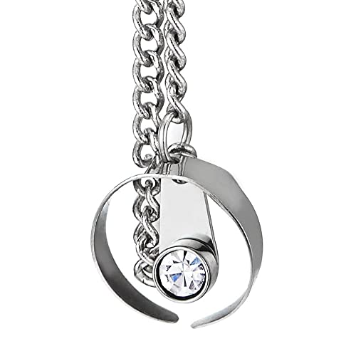 1pc Mens Womens Steel CZ Stud Ear Cuff Ear Clip Non-Piercing Dangling CZ Charm Double Chain Link Earring