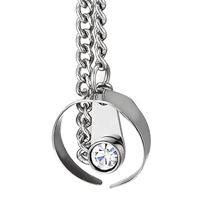 1pc Mens Womens Steel CZ Stud Ear Cuff Ear Clip Non-Piercing Dangling CZ Charm Double Chain Link Earring