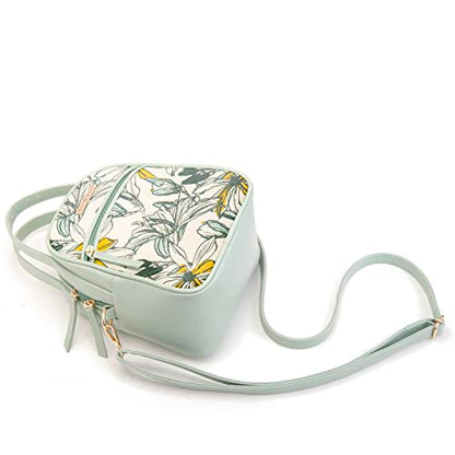 SACCI MUCCI Multipurpose Lunch Bag with Adjustable Strap a Perfect Office Bag for Women 100% Vegan Leather and Coated Duck Canvas Fabric, Lightweight and Durable (Mint Green -Magnolia) -123