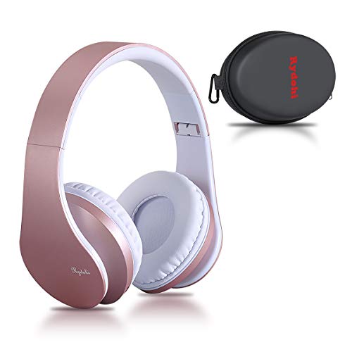 Wireless Bluetooth Headphones Over Ear, Rydohi Hi-Fi Stereo Headset with Deep Bass, Foldable and Lightweight, Wired and Wireless Modes Built in Mic for Cell Phones, TV, PC and Traveling (Rose Gold)