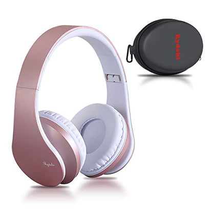 Wireless Bluetooth Headphones Over Ear, Rydohi Hi-Fi Stereo Headset with Deep Bass, Foldable and Lightweight, Wired and Wireless Modes Built in Mic for Cell Phones, TV, PC and Traveling (Rose Gold) -123