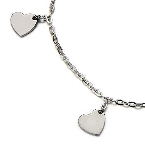 COOLSTEELANDBEYOND Stainless Steel Anklet Bracelet with Dangling Charms of Hearts