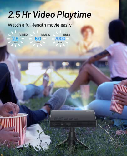 Mini Projector, ELEPHAS 5G WiFi DLP Portable Projector with Bluetooth, 200 ANSI DLP Outdoor Projector, Rechargeable Smart Projector for Travel Compatible with iOS, Android, TV Stick, PS4 -123