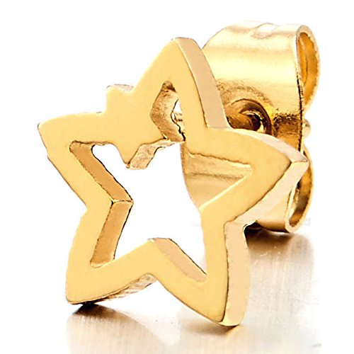 Pair 9MM Stainless Steel Gold Color Star Stud Earrings for Womens