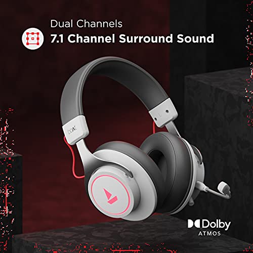 boAt Immortal IM1000D Dual Channel Gaming Wired Over Ear Headphones with mic, 7.1 Channel Surround Audio, Dolby Atmos, 50mm Drivers & RGB Breathing LEDs(White Sabre)
