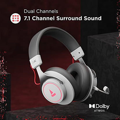 boAt Immortal IM1000D Dual Channel Gaming Wired Over Ear Headphones with mic, 7.1 Channel Surround Audio, Dolby Atmos, 50mm Drivers & RGB Breathing LEDs(White Sabre)