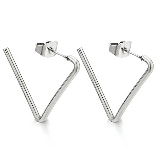 Unisex Stainless Steel Open Triangle Half Hoop Hinged Stud Earrings for Men and Women, 2pcs