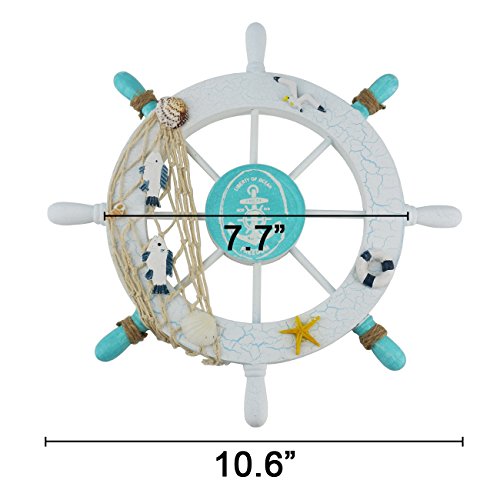 Ogrmar Mediterranean Nautical Wooden Boat Ship Steering Wheel/Handcrafted Wooden Ship Wheel Pirate Decor Wall and Door Hanging Ornament Plaque (White Fish) test  {product.id}