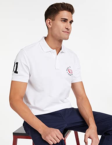 Van Heusen Men Polo T-Shirt - 100% Combed Cotton - Varsity Inspired, Short Sleeve, Dual Coloured Collar_70017_White_XL