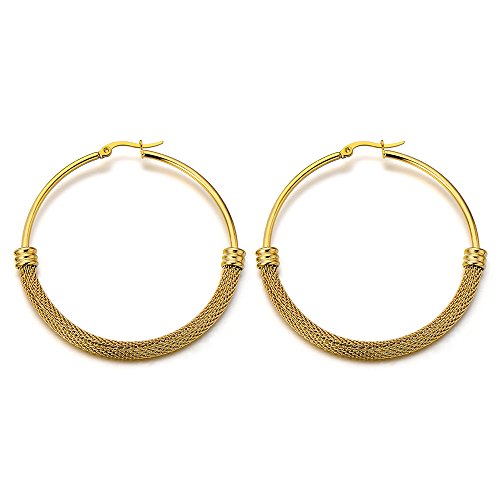 Pair Stainless Steel Circle Huggie Hinged Hoop Earrings for Women Gold Color