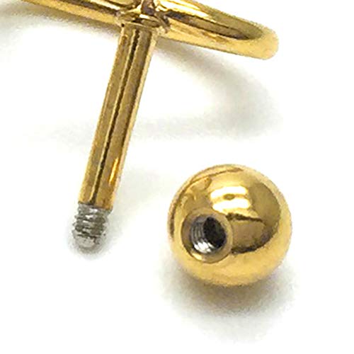 Women Stainless Steel Gold Color Bead Stud Earrings with Open Circle and Dangling Chains, Screw Back