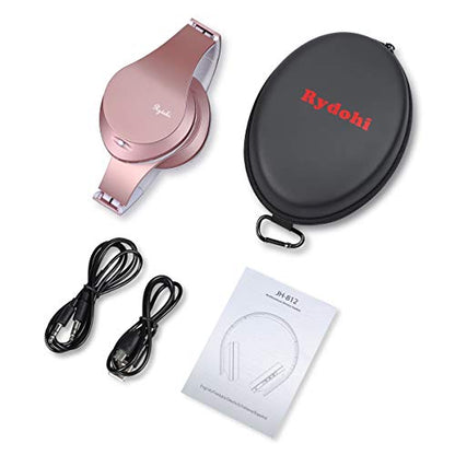 Wireless Bluetooth Headphones Over Ear, Rydohi Hi-Fi Stereo Headset with Deep Bass, Foldable and Lightweight, Wired and Wireless Modes Built in Mic for Cell Phones, TV, PC and Traveling (Rose Gold) -123