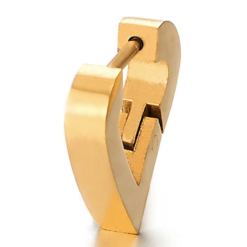 Pair Stainless Steel Gold Color Heart Shape Huggie Hinged Hoop Earrings for Womens