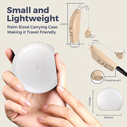 Pair Rechargeable Digital BTE Device with Noise Reduction Fit for Adults and Seniors, All-Day Battery Life, Lightweight Behind The Ear, Skin -123