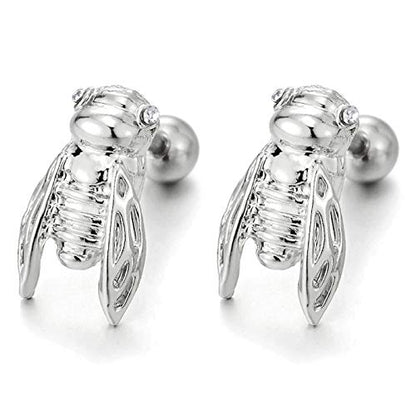 Stainless Steel Cicada Stud Earrings with Cubic Zirconia Eyes for Womens, Screw Back, Punk Rock