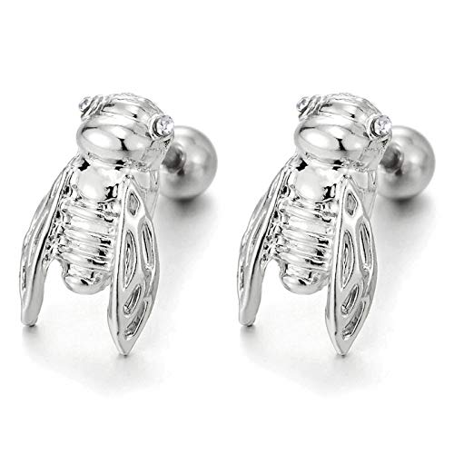 Stainless Steel Cicada Stud Earrings with Cubic Zirconia Eyes for Womens, Screw Back, Punk Rock