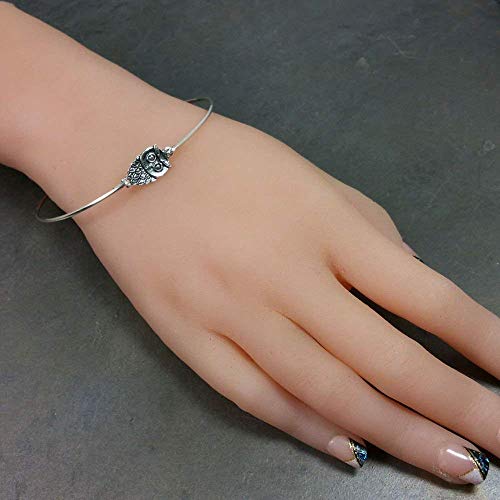 Tiny Owl Charm Bangle Bracelet - Sterling Silver Filled, 8" 4775318093913 bolt