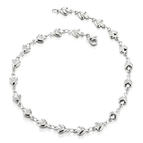 COOLSTEELANDBEYOND Stainless Steel Puff Hearts Link Chain Anklet Bracelet for Women