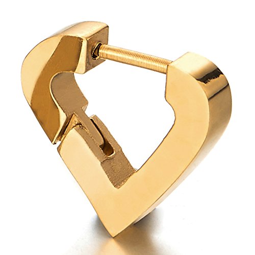 Pair Stainless Steel Gold Color Heart Shape Huggie Hinged Hoop Earrings for Womens