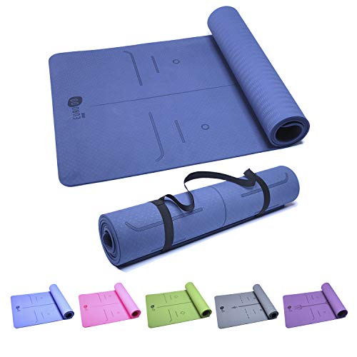 EURODO Yogamatte mit Tragegurt - Gymnastikmatte, Sportmatte, Fitnessmatte, Trainingsmatte für Yoga, Fitness, Pilates, Gymnastik - 183 cm x 61 cm x 6 mm