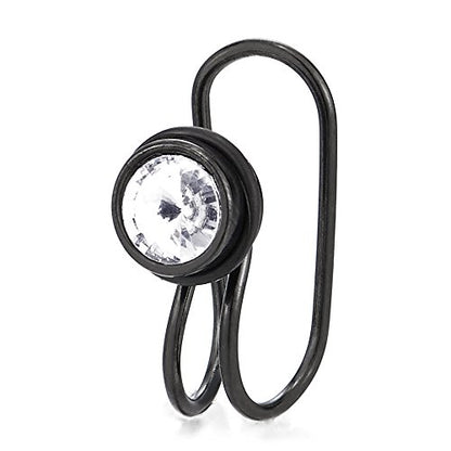 Black Steel Circle Cubic Zirconia Ear Cuff Ear Clip Non-Piercing Clip On Earrings Women, 1PC