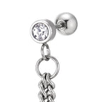 1pc Mens Womens Steel CZ Stud Ear Cuff Ear Clip Non-Piercing Dangling CZ Charm Double Chain Link Earring