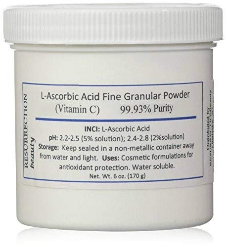 L-Ascorbic Acid Powder (Vitamin C), 6 oz. Jar. For Use in Serums and Cosmetic Formulations. 4778525425753 bolt