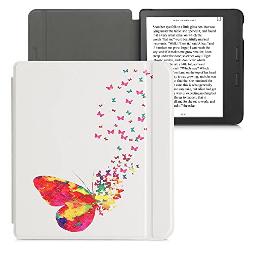 kwmobile Case Compatible with Kobo Libra 2 - Case PU e-Reader Cover - Butterfly Swarm Multicolor/Dark Pink/White