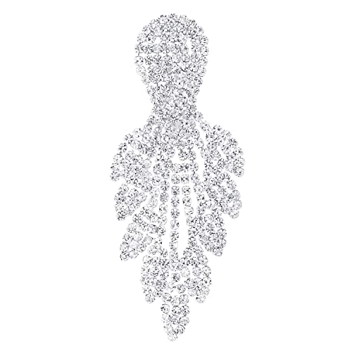 Wedding Bridal Dress Rhinestone Cluster Leaf Petal Chandelier Long Dangle Statement Earrings