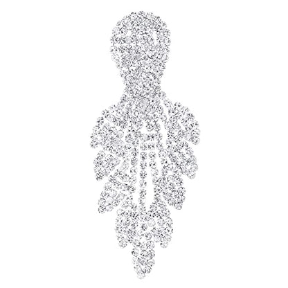 Wedding Bridal Dress Rhinestone Cluster Leaf Petal Chandelier Long Dangle Statement Earrings