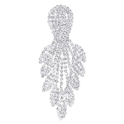 Wedding Bridal Dress Rhinestone Cluster Leaf Petal Chandelier Long Dangle Statement Earrings