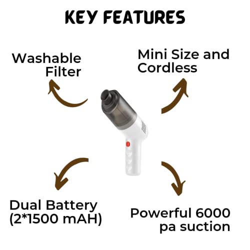 IGADG- MAKING LIFE SIMPLE® 6000pa Powerful Portable Handheld Cordless Wireless Vacuum Cleaner for Car and Home | Dual Battery - 3000 mAH | Charge with USB | Rechargeable (Mini - Heavy Duty)