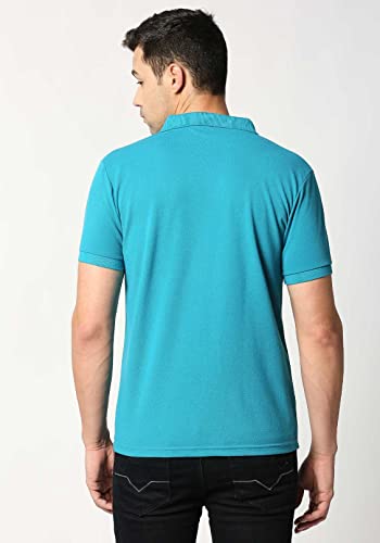 Wear Your Opinion Men's Slim Fit Polo Collar Neck Half Sleeve T-Shirt (TealBlue, XL)