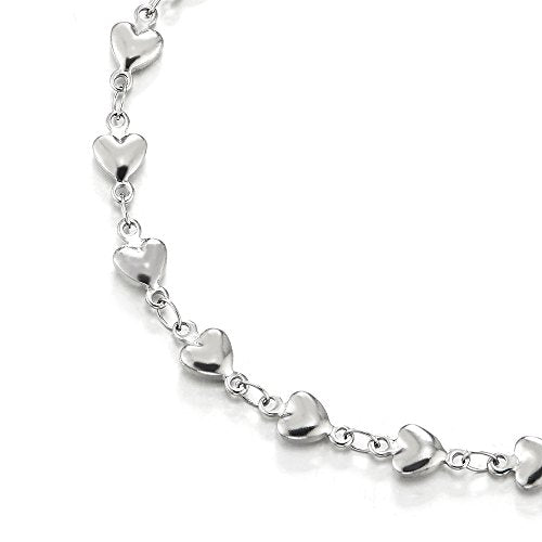 COOLSTEELANDBEYOND Stainless Steel Puff Hearts Link Chain Anklet Bracelet for Women