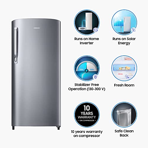 Samsung 192 L 2 Star Direct Cool Single Door Refrigerator (RR19A241BGS/NL, Grey Silver)