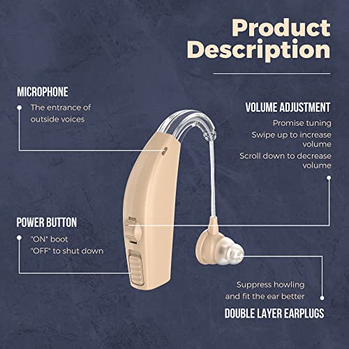 Pair Rechargeable Digital BTE Device with Noise Reduction Fit for Adults and Seniors, All-Day Battery Life, Lightweight Behind The Ear, Skin