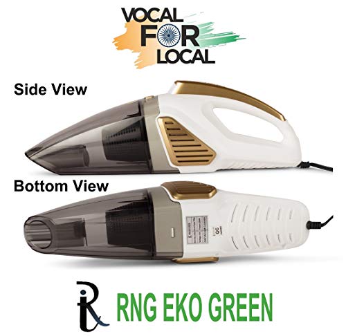 RNG EKO Green 8.9KPA/200 Watt Dynamic Power Wet/Dry Car Vacuum Cleaner with Stainless Steel HEPA Filter- 12V (White+Golden)