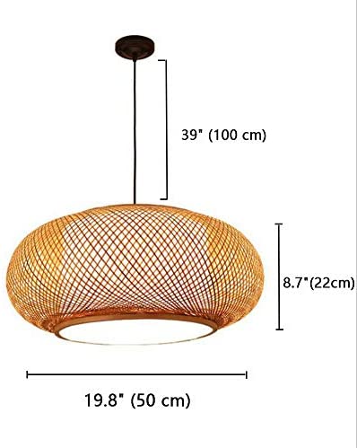 LITFAD Antique Lantern Pendant Lighting Rattan Single Light Weaving Natural Wooden Ceiling Hanging Light Beige Ceiling Fixture with Adjustable Cord for Dining Room Living Room Restaurant - 19.8"