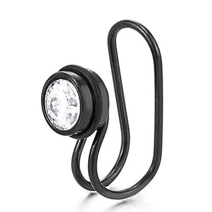 Black Steel Circle Cubic Zirconia Ear Cuff Ear Clip Non-Piercing Clip On Earrings Women, 1PC