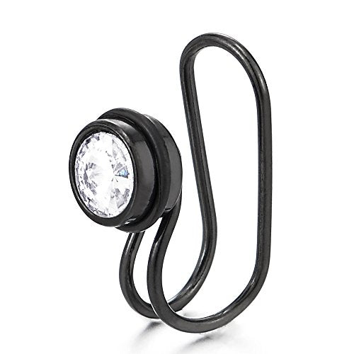 Black Steel Circle Cubic Zirconia Ear Cuff Ear Clip Non-Piercing Clip On Earrings Women, 1PC