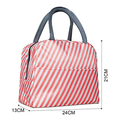 Xelvix Insulated Lunch Bags Small for Women Work,Student Kids to School,Thermal Cooler Tote Bag Picnic Organizer Storage Lunch Box Portable and Reusable (Pink Stripes) -123
