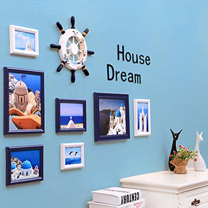 Ogrmar Mediterranean Nautical Wooden Boat Ship Steering Wheel/Handcrafted Wooden Ship Wheel Pirate Decor Wall and Door Hanging Ornament Plaque (White Fish) test  {product.id}