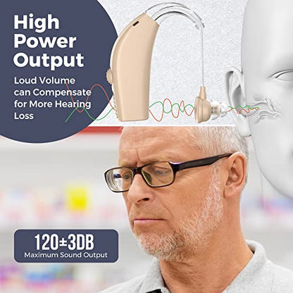 Pair Rechargeable Digital BTE Device with Noise Reduction Fit for Adults and Seniors, All-Day Battery Life, Lightweight Behind The Ear, Skin -123