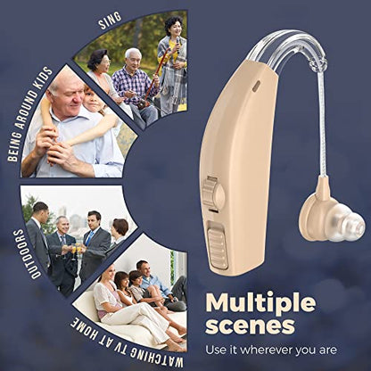 Pair Rechargeable Digital BTE Device with Noise Reduction Fit for Adults and Seniors, All-Day Battery Life, Lightweight Behind The Ear, Skin -123