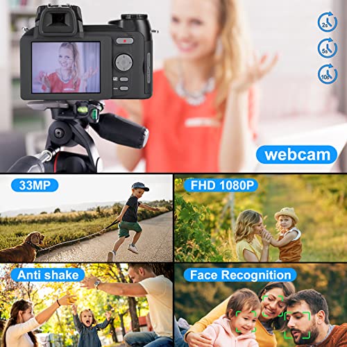 NBD Digital Camera 33MP DSLR Camera for Photography Beginners，Autofocus 1080P HD Vlogging Camera with 24X Telephoto Lens