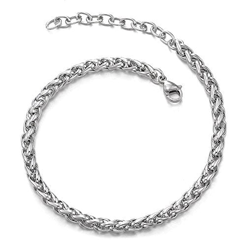 COOLSTEELANDBEYOND Classic Stainless Steel Franco Chain Anklet Bracelet for Women, Adjustable