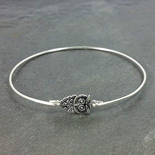 Tiny Owl Charm Bangle Bracelet - Sterling Silver Filled, 8" 4775318093913 bolt